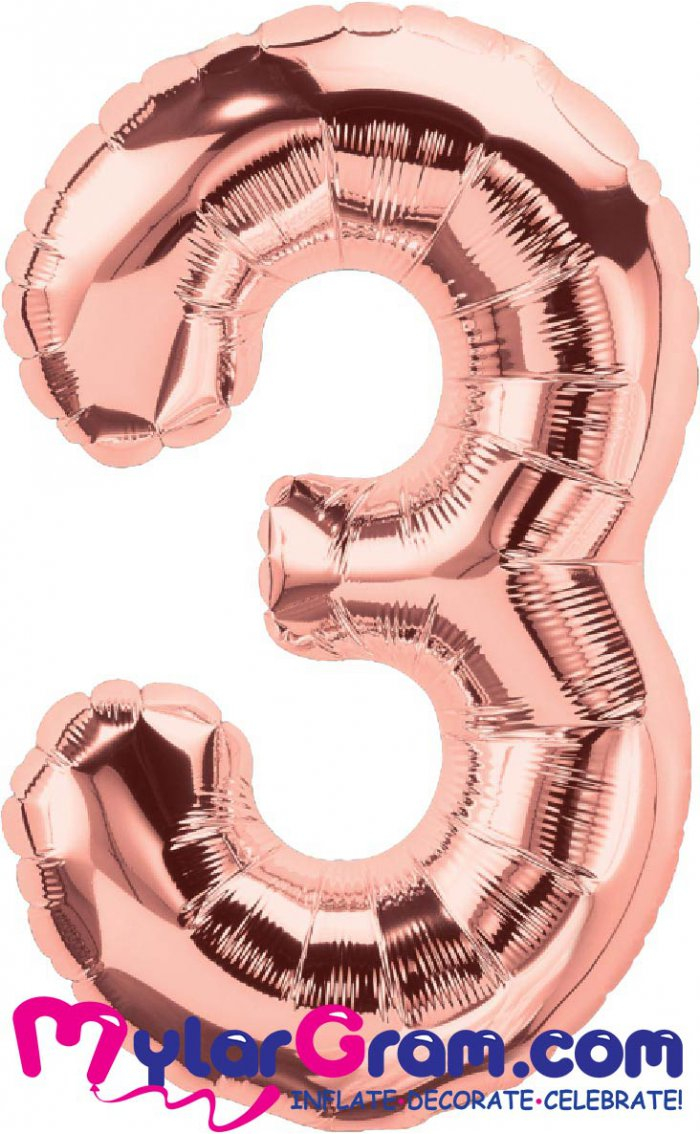 בלון ספרה 3 רוז גולד
