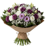 זר פרחים ליזי סגול לבן